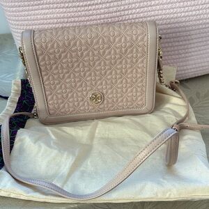Tory Burch Quilted Leather Crossbody - Blush Pink with Gold Hardware